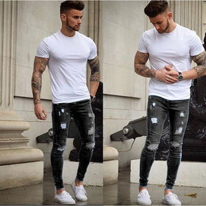 2019 Newest Arrivals Fashion Hot Men's Long Straight Leg Slim Fit Casual Hole Strech Denim Pants Skinny Jeans Clubwear