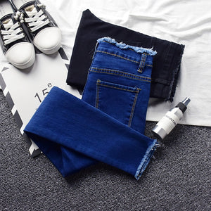 2019 Spring Skinny Pencil Jeans For Women Summer New High Waist Pencil Strech Denim Ankle Length Pants Tassel Jeans