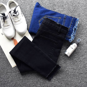 2019 Spring Skinny Pencil Jeans For Women Summer New High Waist Pencil Strech Denim Ankle Length Pants Tassel Jeans