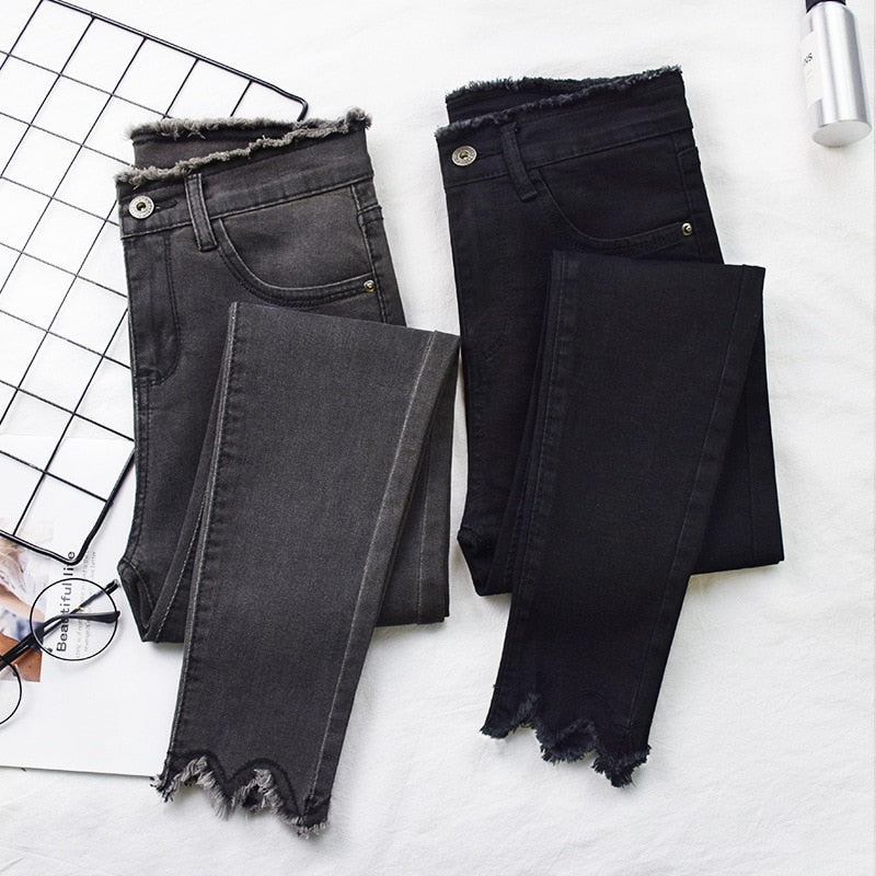 2019 Women Jeans High Elastic Stretch Jeans Female Washed Denim Skinny Female Ankle Pencil Pants Stretch Streetwear Trousers