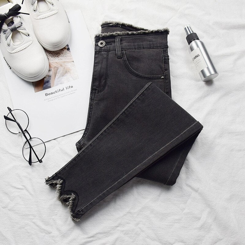 2019 Women Jeans High Elastic Stretch Jeans Female Washed Denim Skinny Female Ankle Pencil Pants Stretch Streetwear Trousers
