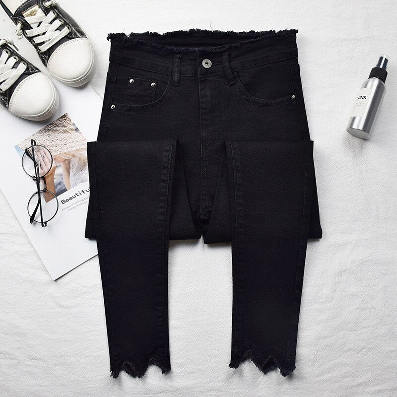 2019 Women Jeans High Elastic Stretch Jeans Female Washed Denim Skinny Female Ankle Pencil Pants Stretch Streetwear Trousers