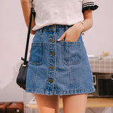 Denim Skirt High Waist A-line Mini Skirts Women 2019 Summer New Arrivals Single Button Pockets Blue Jean Skirt Style Saia Jeans