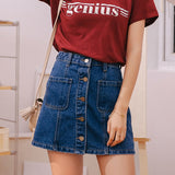 Denim Skirt High Waist A-line Mini Skirts Women 2019 Summer New Arrivals Single Button Pockets Blue Jean Skirt Style Saia Jeans