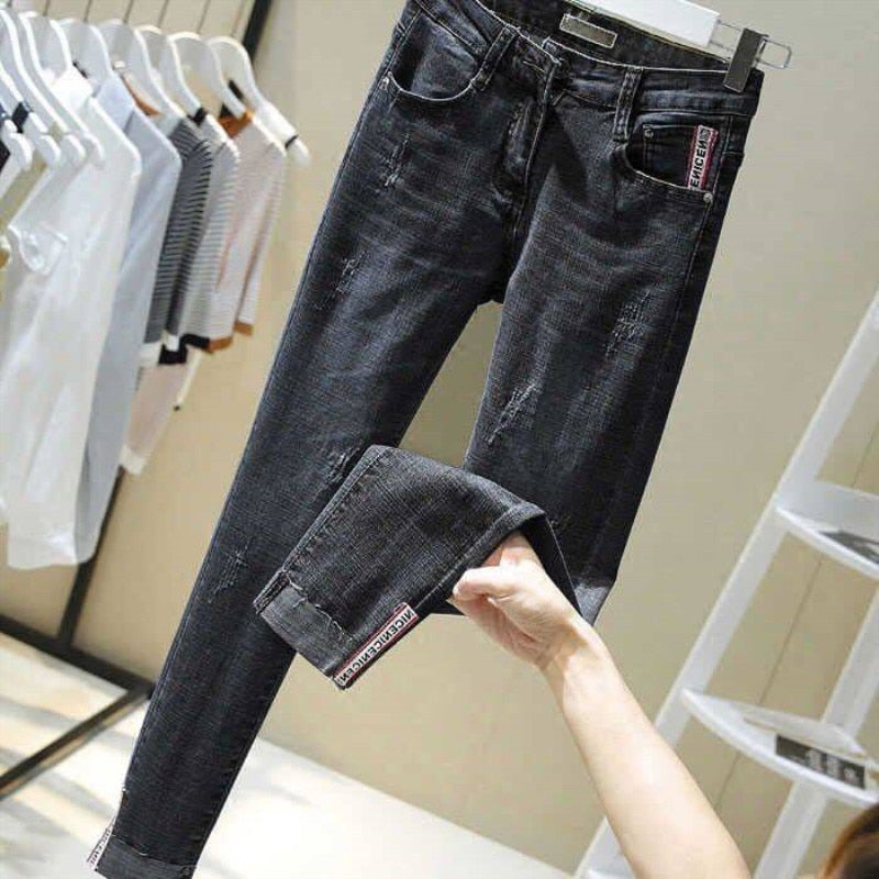 High Waist Women Jeans Striped Patchwork Skinny Jeans Casual Pants Slim Casual Blue Denim Winter Jeans Boyfriend Trousers