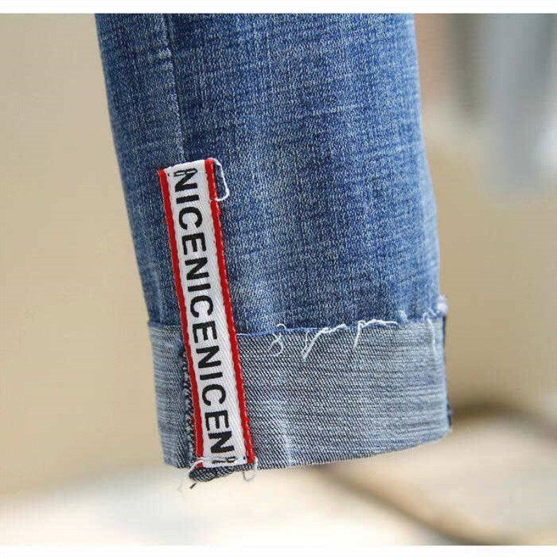 High Waist Women Jeans Striped Patchwork Skinny Jeans Casual Pants Slim Casual Blue Denim Winter Jeans Boyfriend Trousers