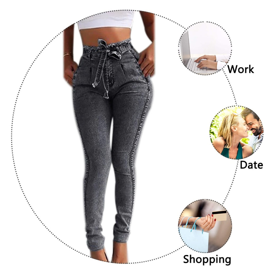 Laamei 2019 Summer High Waist Jeans Women Streetwear Bandage Denim Plus Size Jeans Femme Pencil Pants Skinny Jeans Woman