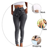 Laamei 2019 Summer High Waist Jeans Women Streetwear Bandage Denim Plus Size Jeans Femme Pencil Pants Skinny Jeans Woman