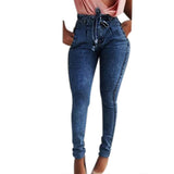 Laamei 2019 Summer High Waist Jeans Women Streetwear Bandage Denim Plus Size Jeans Femme Pencil Pants Skinny Jeans Woman