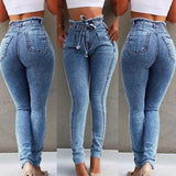 Laamei 2019 Summer High Waist Jeans Women Streetwear Bandage Denim Plus Size Jeans Femme Pencil Pants Skinny Jeans Woman