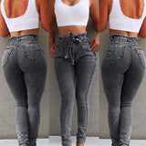 Laamei 2019 Summer High Waist Jeans Women Streetwear Bandage Denim Plus Size Jeans Femme Pencil Pants Skinny Jeans Woman