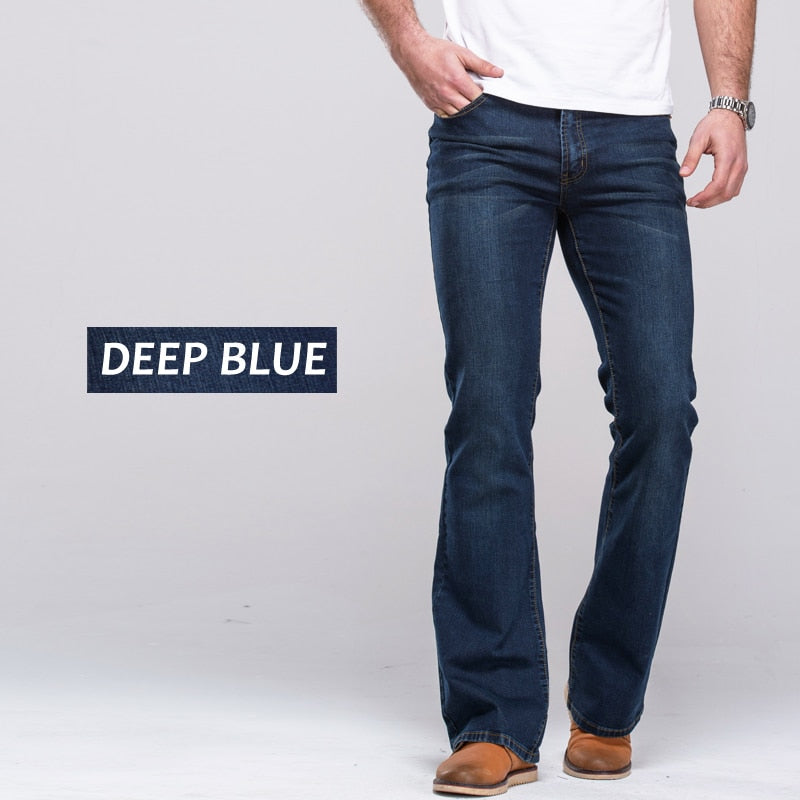 Mens Boot Cut Jeans Slightly Flared Slim Fit Famous Brand Blue Black jeans Designer Classic Male Stretch Denim jeans