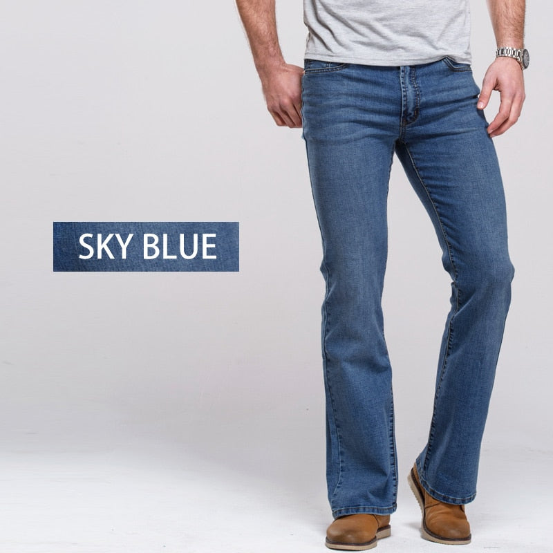 Mens Boot Cut Jeans Slightly Flared Slim Fit Famous Brand Blue Black jeans Designer Classic Male Stretch Denim jeans