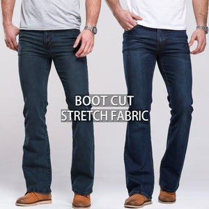 Mens Boot Cut Jeans Slightly Flared Slim Fit Famous Brand Blue Black jeans Designer Classic Male Stretch Denim jeans