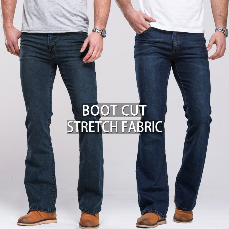Mens Boot Cut Jeans Slightly Flared Slim Fit Famous Brand Blue Black jeans Designer Classic Male Stretch Denim jeans