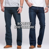 Mens Boot Cut Jeans Slightly Flared Slim Fit Famous Brand Blue Black jeans Designer Classic Male Stretch Denim jeans