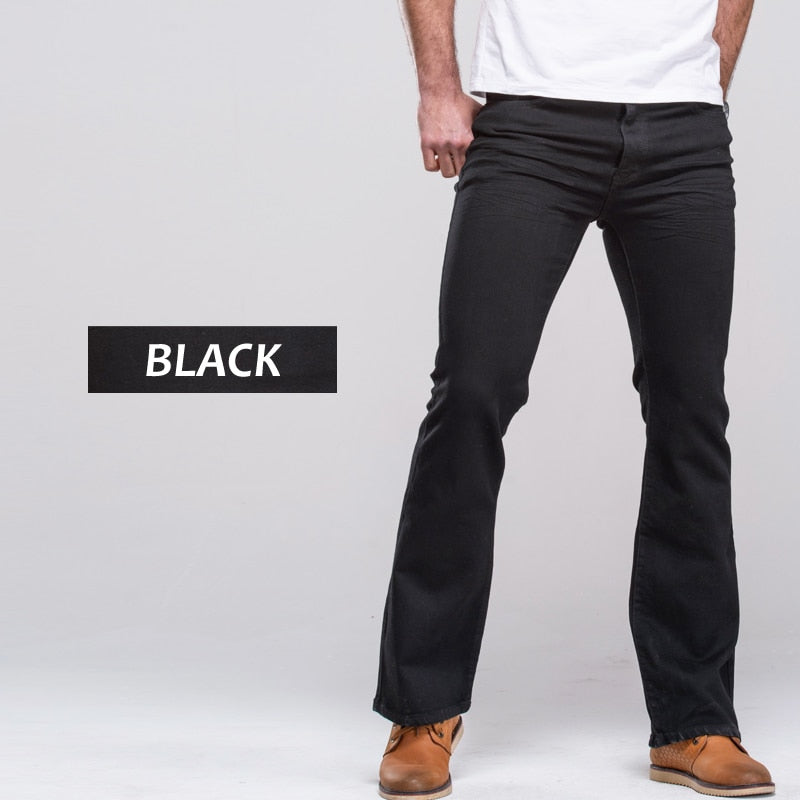 Mens Boot Cut Jeans Slightly Flared Slim Fit Famous Brand Blue Black jeans Designer Classic Male Stretch Denim jeans
