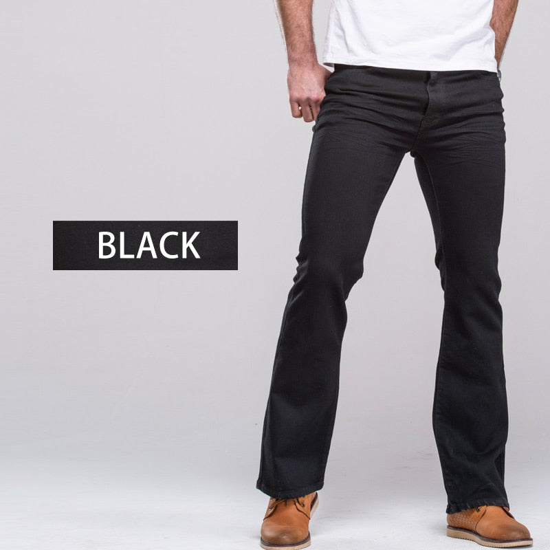 Mens Boot Cut Jeans Slightly Flared Slim Fit Famous Brand Blue Black jeans Designer Classic Male Stretch Denim jeans