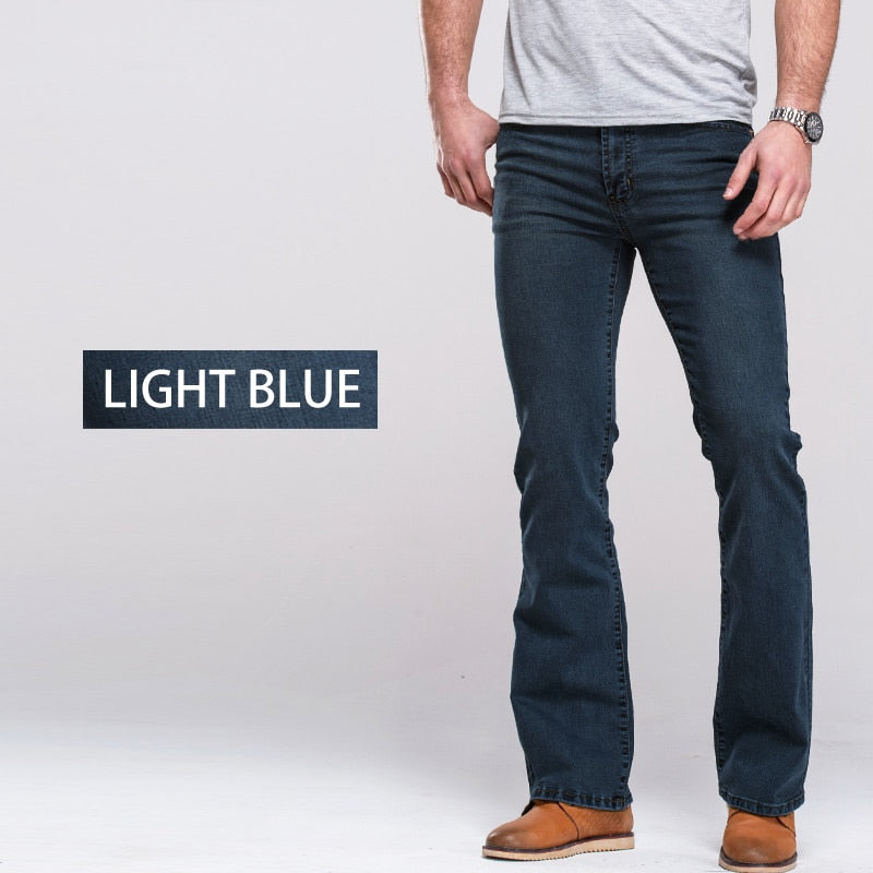 Mens Boot Cut Jeans Slightly Flared Slim Fit Famous Brand Blue Black jeans Designer Classic Male Stretch Denim jeans
