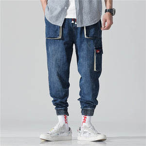 Multi-pocket Men's jeans spring and summer style of overalls Nine-cent casual pants Hip hop loose Nine pants