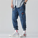 Multi-pocket Men's jeans spring and summer style of overalls Nine-cent casual pants Hip hop loose Nine pants