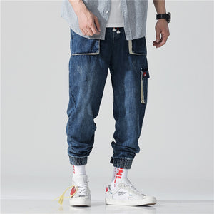 Multi-pocket Men's jeans spring and summer style of overalls Nine-cent casual pants Hip hop loose Nine pants