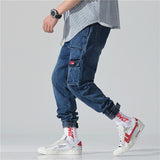 Multi-pocket Men's jeans spring and summer style of overalls Nine-cent casual pants Hip hop loose Nine pants