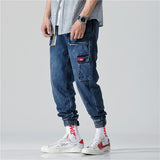 Multi-pocket Men's jeans spring and summer style of overalls Nine-cent casual pants Hip hop loose Nine pants