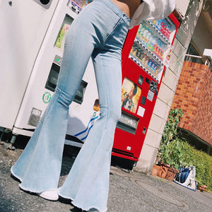Sexy Stretching High Waist Flare Women Jeans Fashion Bell Bottom Blue Skinny Denim Autumn Jeans Retro Women Pants Trousers 2017
