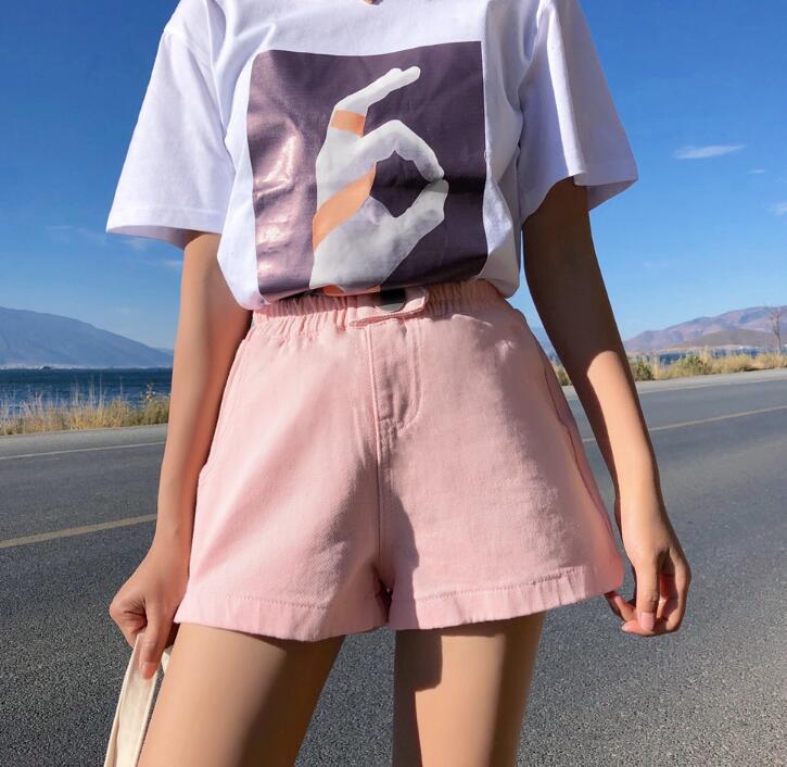 Streetwear Summer Women Denim Shorts 2019 New Arrival High Elastic Waist Wide Leg Shorts Jeans Black Blue White Pink Short Femme