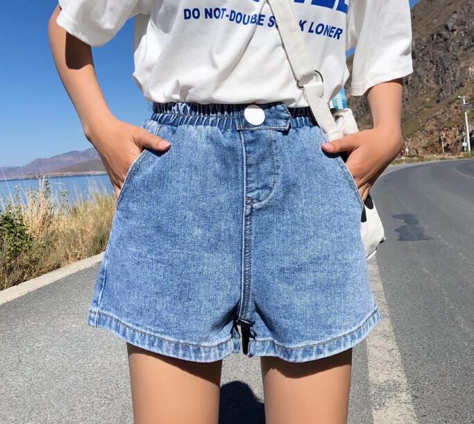 Streetwear Summer Women Denim Shorts 2019 New Arrival High Elastic Waist Wide Leg Shorts Jeans Black Blue White Pink Short Femme