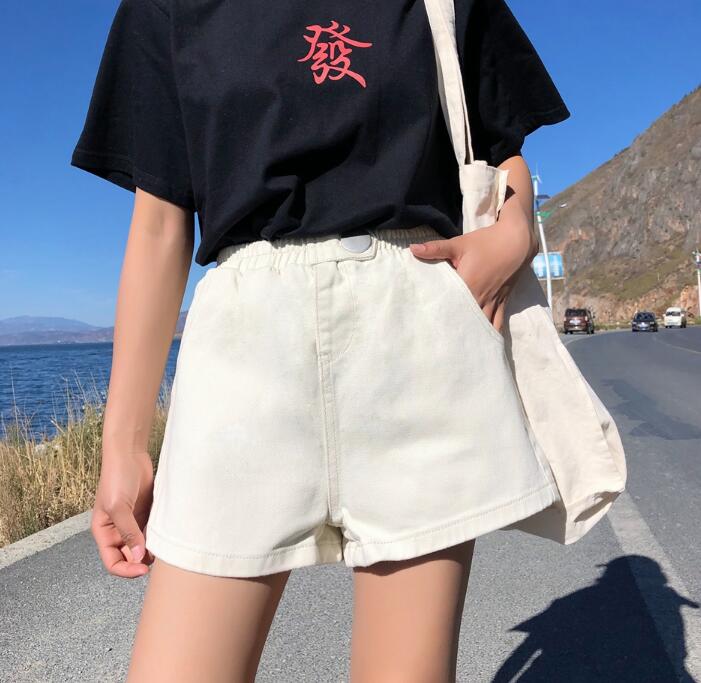 Streetwear Summer Women Denim Shorts 2019 New Arrival High Elastic Waist Wide Leg Shorts Jeans Black Blue White Pink Short Femme