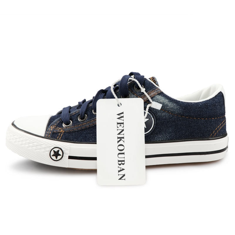 Vulcanized Shoes Women Canvas Sneakers Flat Denim Casual Shoes Women Trainers Stars Ladies Sneakers Rubber Sole Tenis Feminino