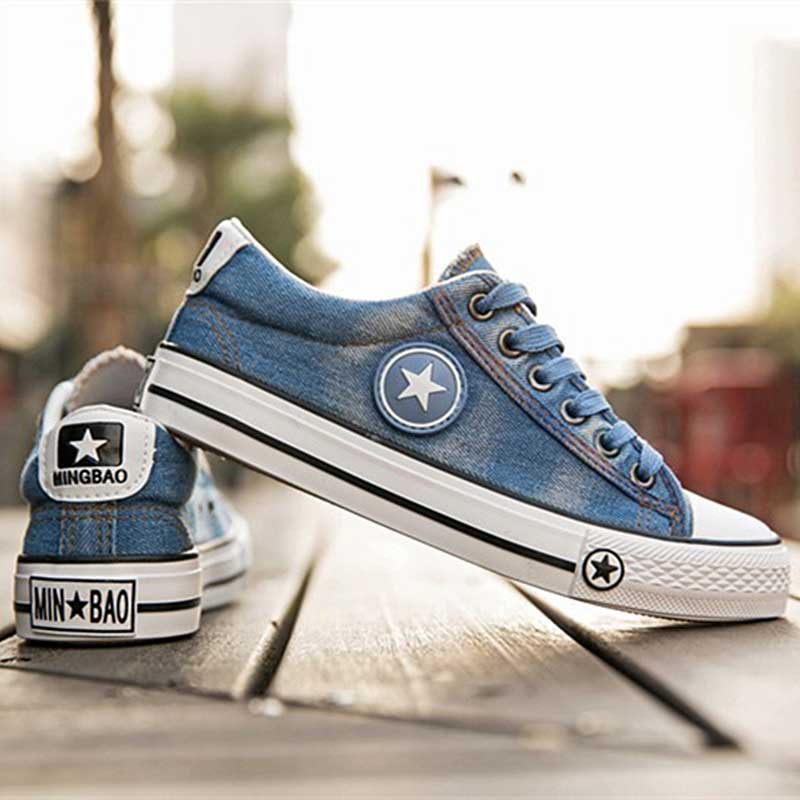 Vulcanized Shoes Women Canvas Sneakers Flat Denim Casual Shoes Women Trainers Stars Ladies Sneakers Rubber Sole Tenis Feminino
