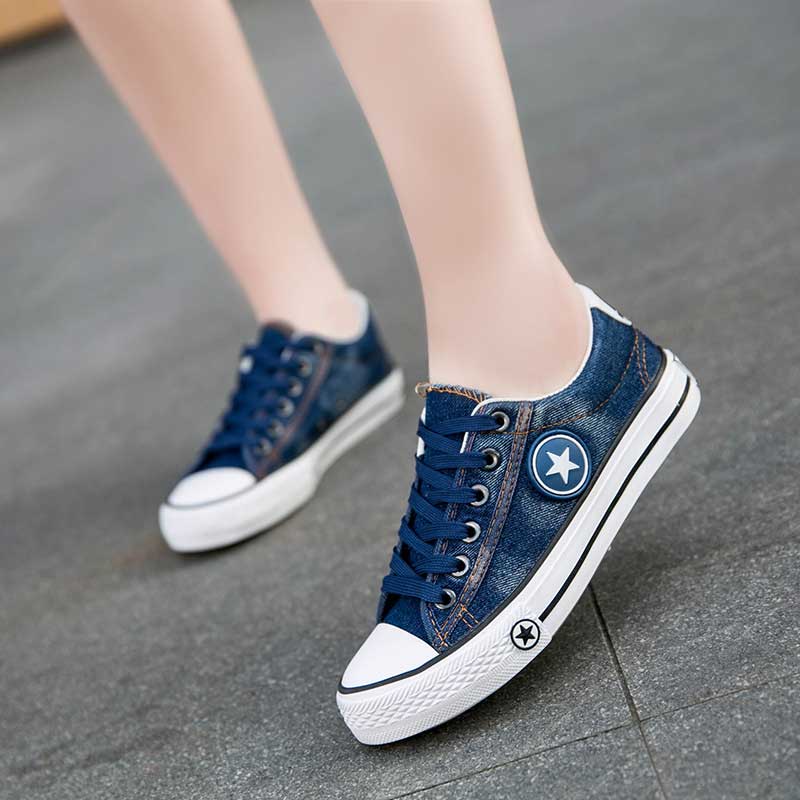 Vulcanized Shoes Women Canvas Sneakers Flat Denim Casual Shoes Women Trainers Stars Ladies Sneakers Rubber Sole Tenis Feminino