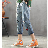 Woman Calf-length pants Casual Jeans Denim Embroidery Trousers for woman Harem pants Female with cartoon Embroidery A0BZ30