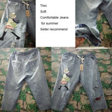 Woman Calf-length pants Casual Jeans Denim Embroidery Trousers for woman Harem pants Female with cartoon Embroidery A0BZ30