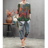 Woman Calf-length pants Casual Jeans Denim Embroidery Trousers for woman Harem pants Female with cartoon Embroidery A0BZ30