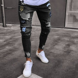 hole embroidered jeans Slim men trousers NEW 2019 men's Casual Thin Summer Denim Pants Classic Cowboys Young Man black blue